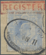 Großbritannien: 1902 KEVII. 10s. Ultramarine Used On Small Piece Of Registered Cover, Tied By "REGIS - Other & Unclassified