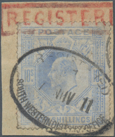 Großbritannien: 1902 KEVII. 10s. Ultramarine Used On Small Piece Of Registered Cover, Tied By "REGIS - Andere & Zonder Classificatie