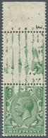 Großbritannien: 1913, ½d. Green, Top Marginal Vertical Pair, Showing Variety "top Stamp With Large P - Sonstige & Ohne Zuordnung