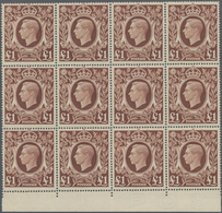 Großbritannien: 1948, KGVI Definitive £1 Brown Block Of Twelve From Lower Margin (folded), Mint Neve - Other & Unclassified