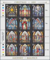 Großbritannien - Guernsey: 1993, Christmas 'Glass Windows' Complete Set Of Twelve In An IMPERFORATE - Guernesey