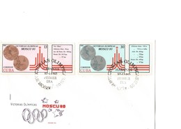 Cuba FDC Série 2 Timbres + Vignettes - Commémoration Médailles Obtenues Aux JO De Moscou 1980 - FDC