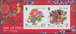 Großbritannien - Isle Of Man: 2016. IMPERFORATE Souvenir Sheet Of 2 For The Issue "Year Of The Monke - Isle Of Man