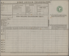 Großbritannien - Ganzsachen: 1870, Two Unused Postal Stationery Inland Telegrams QV One Shilling Gre - 1840 Mulready Envelopes & Lettersheets