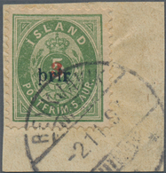 Island: 1897 3a. Green, Perf 12¾, Surcharge "3" In Red And Large "prir" In Black, Used On Second Day - Autres & Non Classés