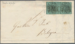 Italien - Altitalienische Staaten: Kirchenstaat: 1852, 1 Baj. Bluish Green Vertical Pair Cancelled W - Kirchenstaaten