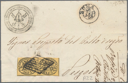 Italien - Altitalienische Staaten: Kirchenstaat: 1852, 3 Baj Black On Straw Yellow Horizontal Pair W - Papal States