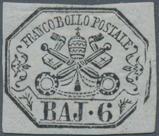 Italien - Altitalienische Staaten: Kirchenstaat: 1852, 6 Baj. Pearl Grey With Plate Error "on Right - Papal States