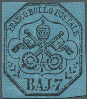 Italien - Altitalienische Staaten: Kirchenstaat: 1852, 7 Baj Black On Blue Mint Never Hinged, The St - Estados Pontificados