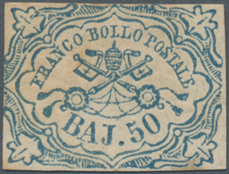 Italien - Altitalienische Staaten: Kirchenstaat: 1852, 50 Baj Blue Mint With Original Gum (browned) - Stato Pontificio