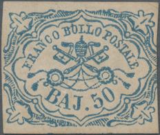 Italien - Altitalienische Staaten: Kirchenstaat: 1852, 50 Baj Blue Unused Without Gum And On Three S - Estados Pontificados