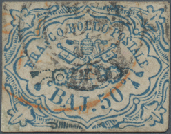 Italien - Altitalienische Staaten: Kirchenstaat: 1852, 50 Baj. Blue Cancelled With Double Circle, Ad - Stato Pontificio