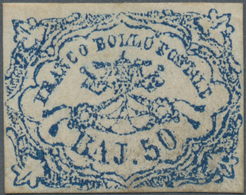 Italien - Altitalienische Staaten: Kirchenstaat: 1852, 50 Baj Dark Blue Unused With Parts Of The Ori - Estados Pontificados