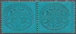 Italien - Altitalienische Staaten: Kirchenstaat: 1868, 5 C Greenish-blue Horizontal Pair From Sheet - Kirchenstaaten