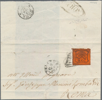 Italien - Altitalienische Staaten: Kirchenstaat: 1868, 10 C Black On Red With Rhomb Cancel On Folded - Papal States