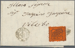 Italien - Altitalienische Staaten: Kirchenstaat: 1868, 10 C Black On Red With Rhombe Cancel And At T - Kerkelijke Staten