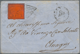Italien - Altitalienische Staaten: Kirchenstaat: 1868, 10 C Black On Red Tied By Pontifical Grill Ca - Papal States