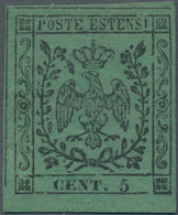 Italien - Altitalienische Staaten: Modena: 1852, 5 Cent. Black On Green Without A Dot Behind The Dig - Modène