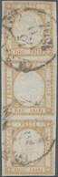 Italien - Altitalienische Staaten: Neapel: 1861, 10 Gr Yellow-brown In Vertical Stripe Of Three Tied - Neapel