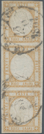 Italien - Altitalienische Staaten: Neapel: 1861, 10 Gr Yellow-brown In Vertical Stripe Of Three Tied - Naples