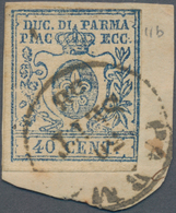 Italien - Altitalienische Staaten: Parma: 1857, 40 C Blue Tied By One-circle Cancel PARMA On Piece, - Parme