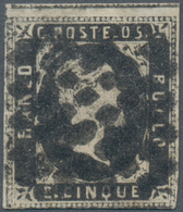 Italien - Altitalienische Staaten: Sardinien: 1851, 5 C Black Tied By Dotted Lozenge Cancel, The Sta - Sardinien