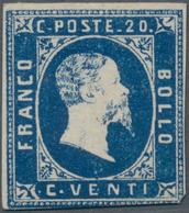 Italien - Altitalienische Staaten: Sardinien: 1851, 20 C Blue Unused Without Gum, Three Sides Full M - Sardinia