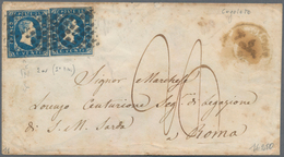 Italien - Altitalienische Staaten: Sardinien: 1851, 20 C Blue Horizontal Pair Tied By Rhomb Dot Canc - Sardegna