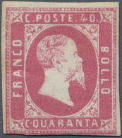 Italien - Altitalienische Staaten: Sardinien: 1851, 40 C Rose Unused With Original Gum And A Rest Of - Sardegna