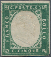 Italien - Altitalienische Staaten: Sardinien: 1857, 5 C Myrtle Green Unused Without Gum, All Sides F - Sardegna