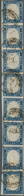 Italien - Altitalienische Staaten: Sardinien: 1855, 20 C Dark Blue Stripe Of Eight Cancelled With 5 - Sardaigne