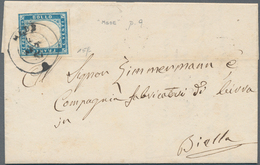 Italien - Altitalienische Staaten: Sardinien: 1855, 20 C Milk-blue Single Franking Tied By Double Ci - Sardegna