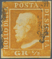 Italien - Altitalienische Staaten: Sizilien: 1859, 1/2 Gr Orange Tied By Horseshoe Cancel, The Stamp - Sicilia