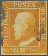 Italien - Altitalienische Staaten: Sizilien: 1859, 1/2 Gr Orange Tied By Horseshoe Cancel, The Stamp - Sicily