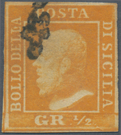 Italien - Altitalienische Staaten: Sizilien: 1859, 1/2 Gr Orange Tied By Horseshoe Cancel, The Stamp - Sicile