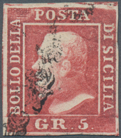 Italien - Altitalienische Staaten: Sizilien: 1859, 5 Gr Rose-carmine With Retouched "5" Tied By Hors - Sicilië