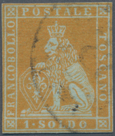 Italien - Altitalienische Staaten: Toscana: 1851, 1 So Ochre On Grey Paper Tied By Circle Cancel And - Toscane