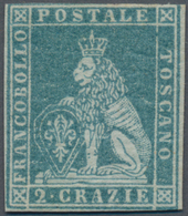 Italien - Altitalienische Staaten: Toscana: 1851, 2 Cr Blue Mint With Original Gum And A Rest Of Hin - Tuscany