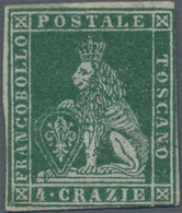 Italien - Altitalienische Staaten: Toscana: 1851, 4 Cr Green On Grey Paper, Mint With A Small Part O - Toskana