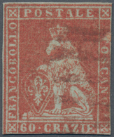 Italien - Altitalienische Staaten: Toscana: 1851, 60 Cr Brown-red On Grey-blue Paper Tied By 5-bar C - Tuscany
