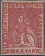 Italien - Altitalienische Staaten: Toscana: 1857, 1 Cr Vivid Red Unused With Parts From Original Gum - Toskana