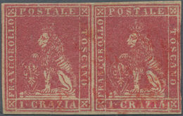 Italien - Altitalienische Staaten: Toscana: 1857, 1 Cr Carmine Horizontal Pair Mint Without Gum, All - Toscana
