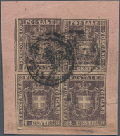Italien - Altitalienische Staaten: Toscana: 1860, 1 Cent. Violet Brown In Block Of Four Cancelled On - Toscana