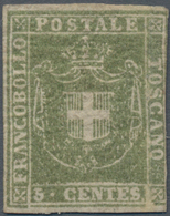 Italien - Altitalienische Staaten: Toscana: 1860, 5 Cent. Green Mint With Original Gum, Three Sides - Tuscany