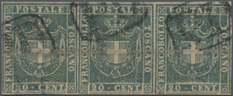 Italien - Altitalienische Staaten: Toscana: 1860, 20 C Grey-blue In Horizontal Stripe Of Three, Tied - Toscane