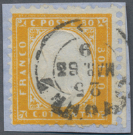 Italien: 1862, 80c. Yellow, Bright Colour And Clear Embossing, Normally Perforated With Some Irregul - Storia Postale