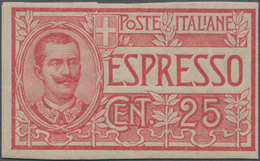 Italien: 1903, Express Stamp 'Victor Emanuel III.' 25c. Rose IMPERFORATE Single, MNH With Typical Un - Storia Postale