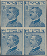 Italien: 1908, Victor Emanuel III. 25c. Blue IMPERFORATE Block Of Four, Upper Stamps Mint Hinged And - Marcophilia