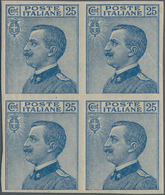 Italien: 1908, Victor Emanuel III. 25c. Blue IMPERFORATE Block Of Four, Upper Stamps Mint Hinged And - Marcofilía