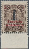 Italien - Gebührenmarken: Briefzustellung: 1944, "1 L" And "Servizio Ausiliario" Red Overprints On 1 - Fiscali